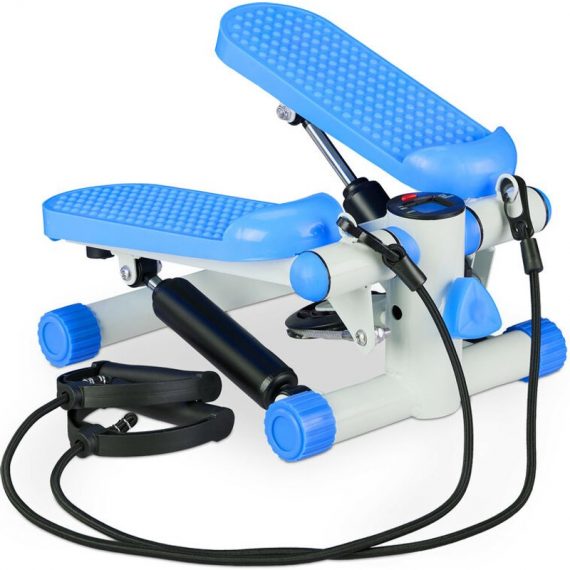 Stepper, Adjustable Resistance, Expanders, Fitness, Display with Step Counter, Gym, 19,5 x 31,5 x 41 cm, Blue - Relaxdays 10037801_45_GB 4052025889272