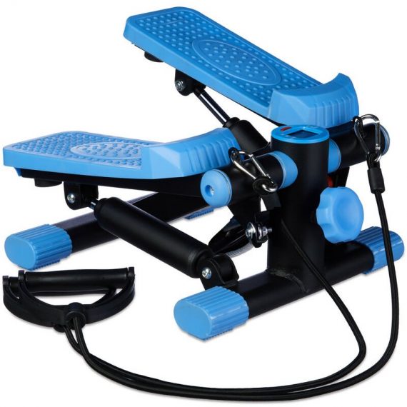 Stepper, Adjustable Resistance, with Expander, Speedometer and Step Counter, 170 x 31 x 33 cm, Black-Blue - Relaxdays 10020674_0_GB 4052025206741